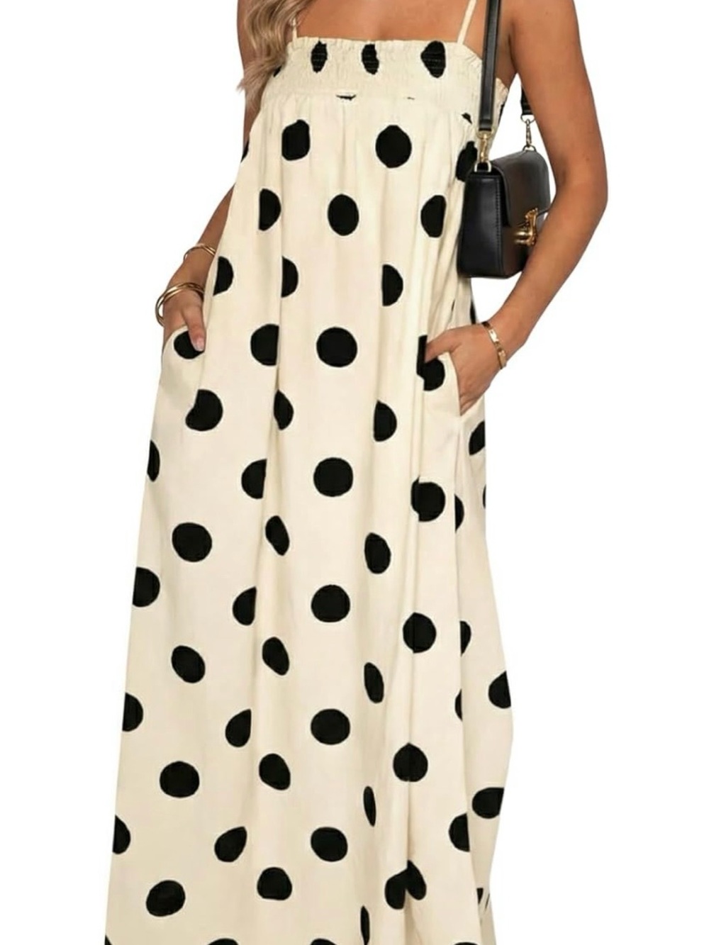 Amazon Cream Maxi Dress with Black Polka Dots